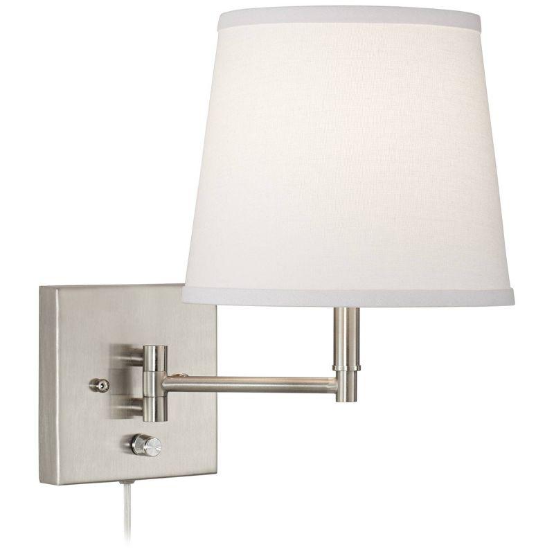 360 Lighting Lanett Modern Swing Arm Wall Lamps Set of 2 Brushed Nickel Plug-in Light Fixture White Empire Drum Shade for Bedroom Bedside Living Room