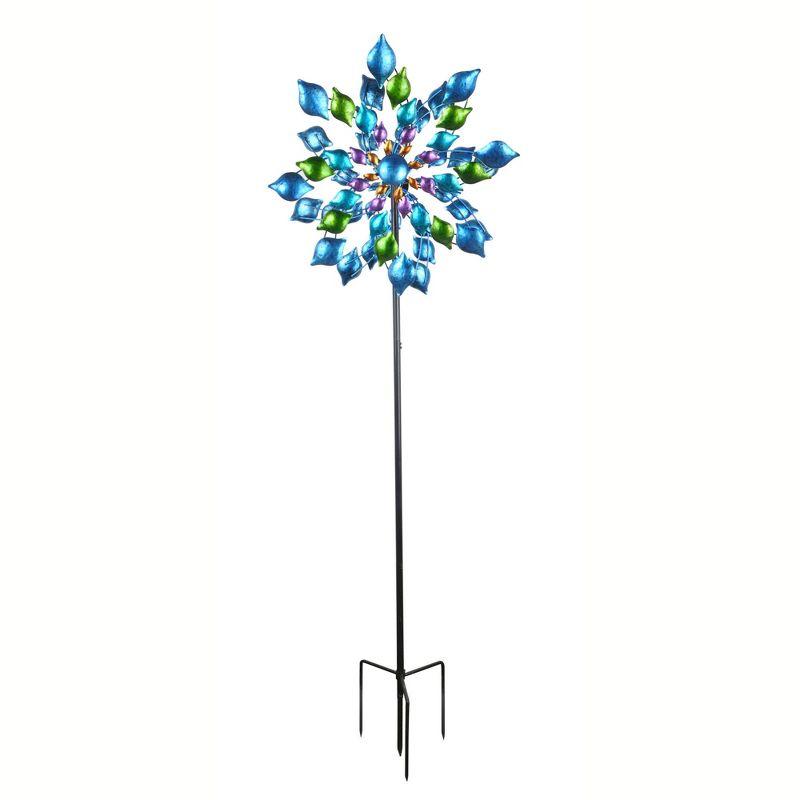 Blue and Green Floral Kinetic Dual Spinner Windmill