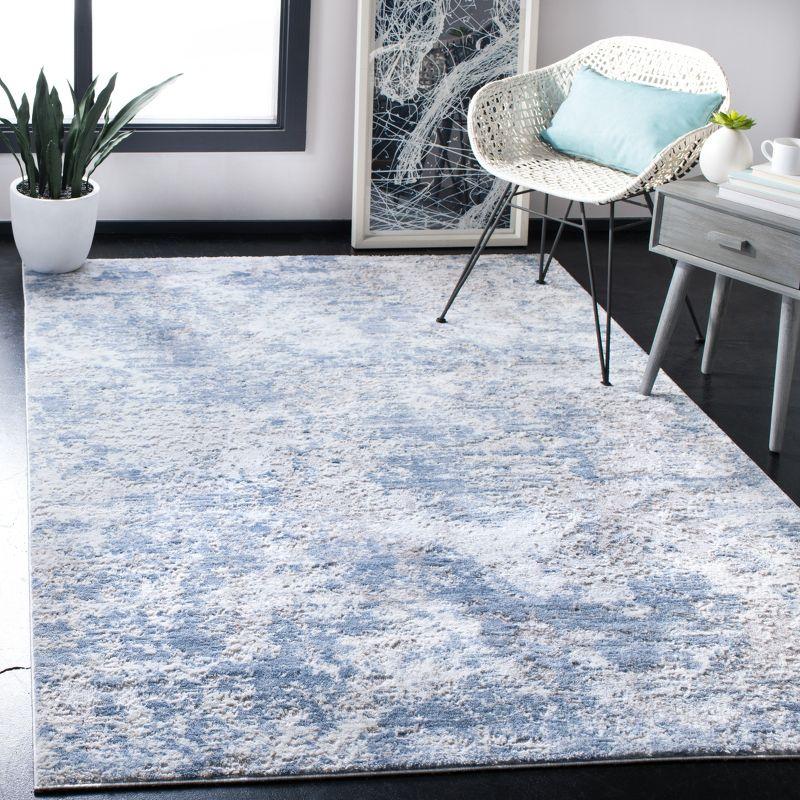 Modern Abstract Grey/Blue 3' Square Synthetic Accent Rug