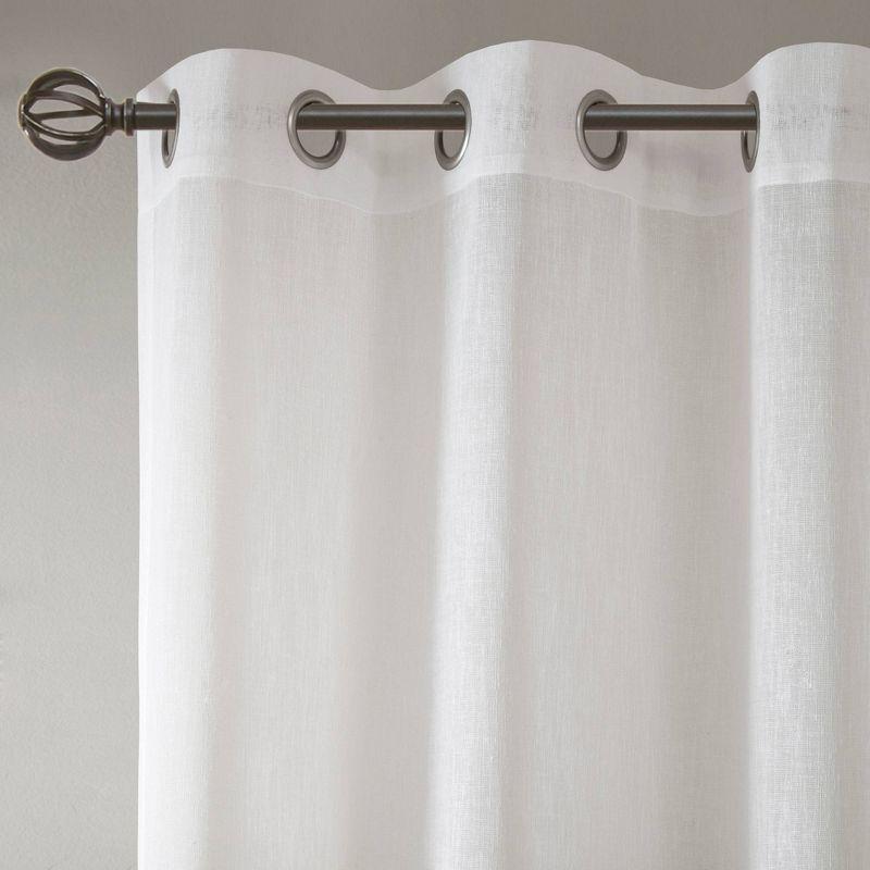 Neutral Faux Linen Striped Sheer Grommet Curtain Panel