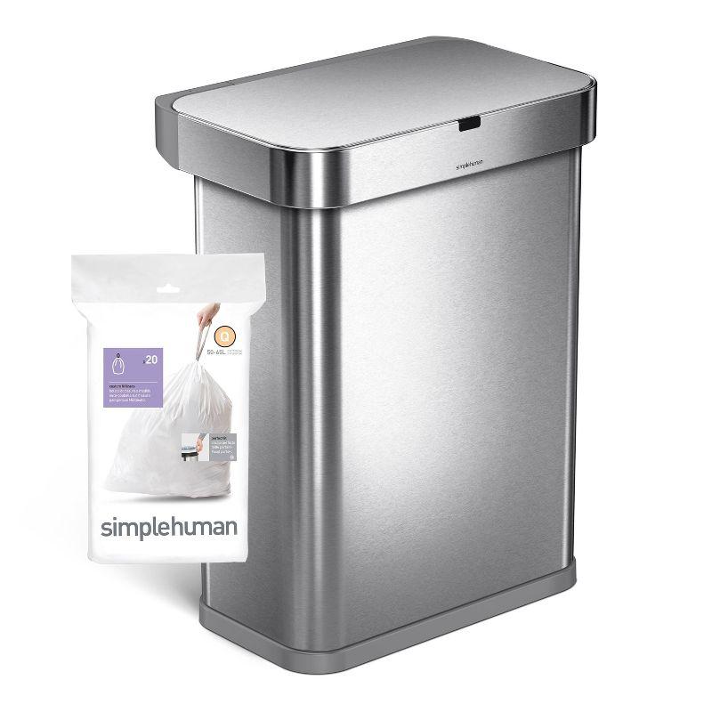 simplehuman 50-65L Code Q Custom Fit Kitchen Trash Bag Liners 3 Quick-Dispense Packs - 60ct: Tall Kitchen, Drawstring, Unscented