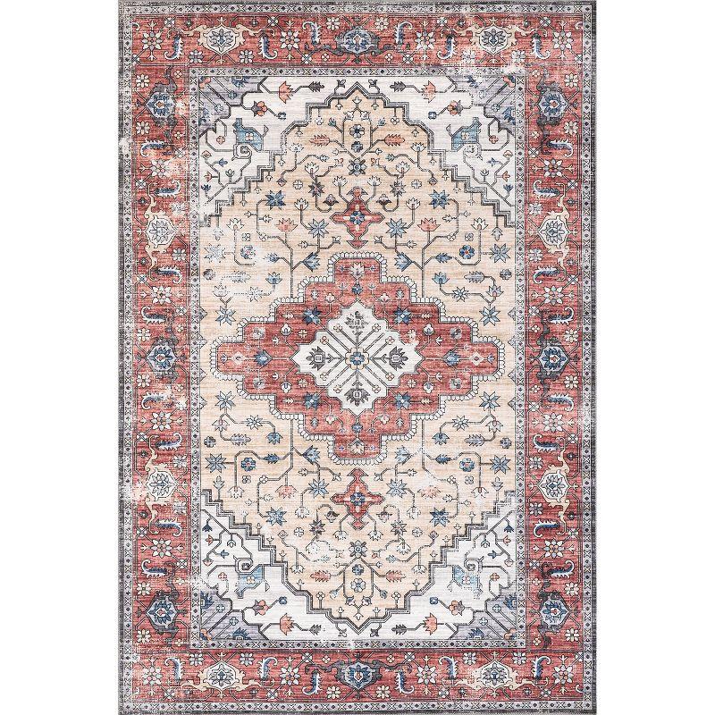 Rustic Red 5' x 8' Transitional Medallion Washable Rug