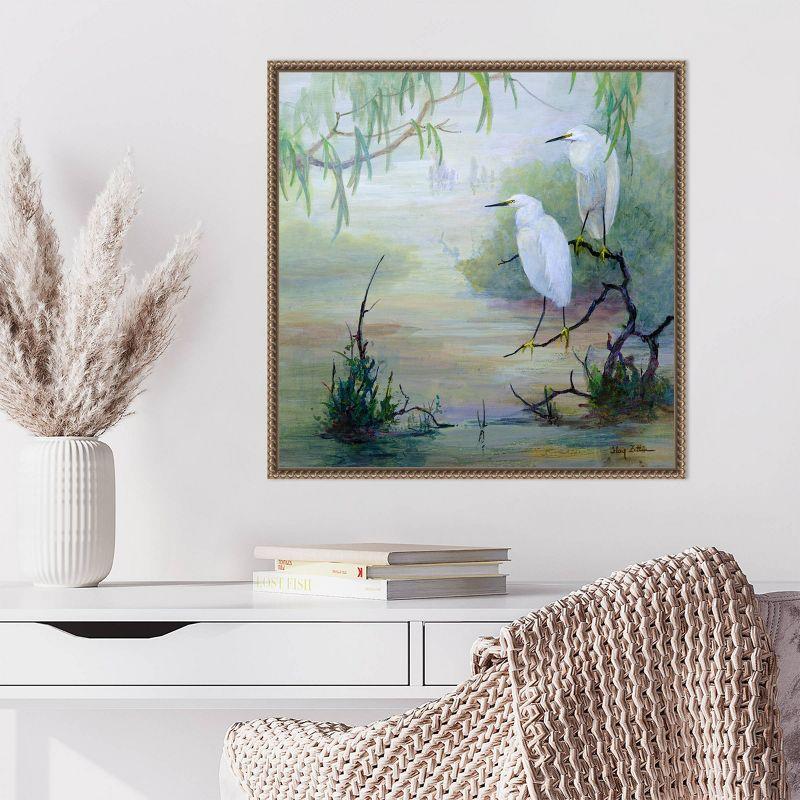 Amanti Art Snowy Egrets in Wetlands by Floy Zittin Framed Wall Art Print