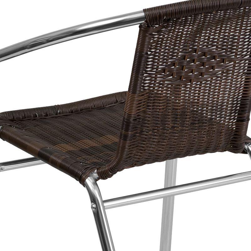 Elegant Silver Aluminum & Dark Brown Rattan Indoor-Outdoor Dining Chair