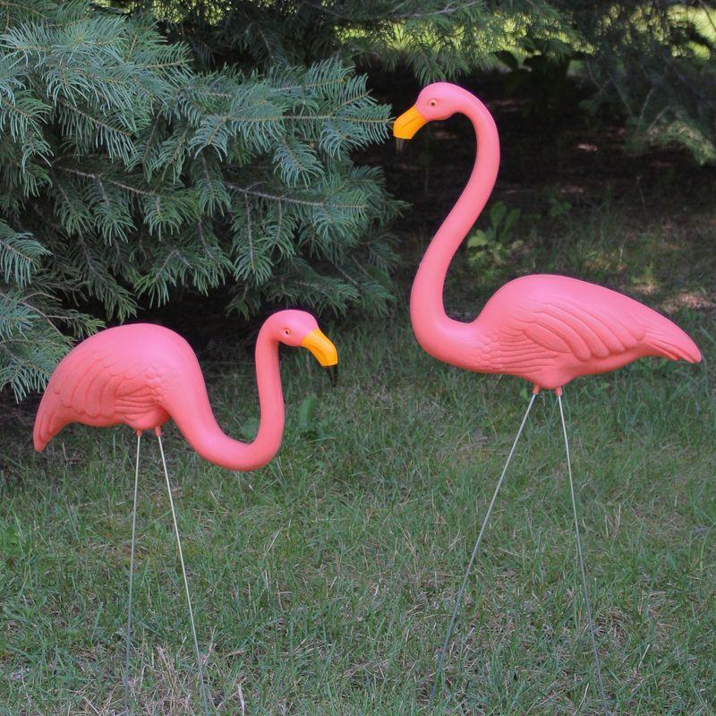 Set of 2 Pink Flamingo Climate Resistant Yard Stakes