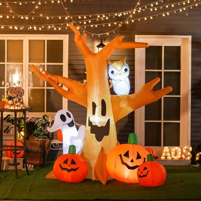 HOMCOM 7.5' Tall Lighted Inflatable Cute Halloween Decoration, Haunted Tree With Owl, Ghost, Pumpkins, Blow Up Outdoor LED Yard Display, Waterproof