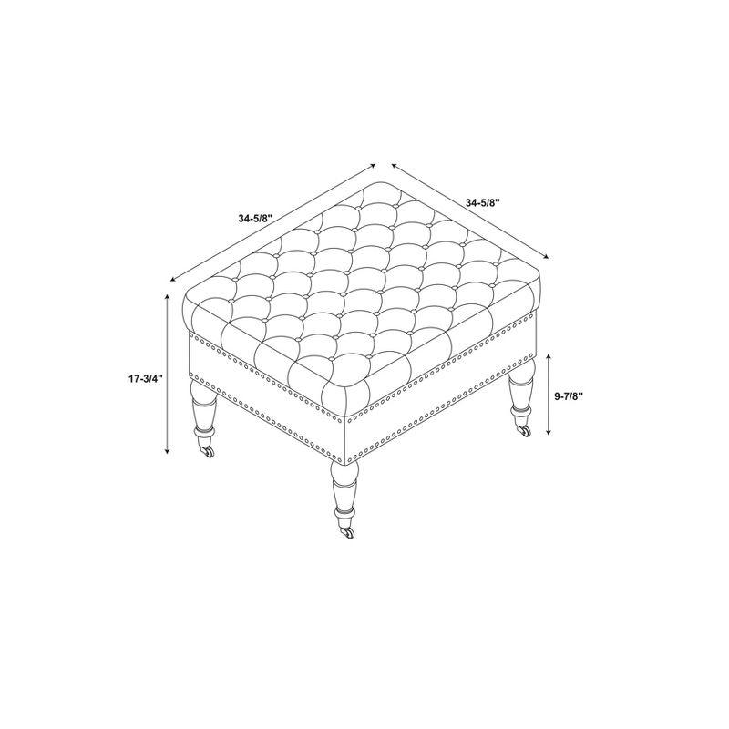 34.6" Isabelle Traditional Square Tufted Upholstered Wheeled Cocktail Ottoman Tan - Linon