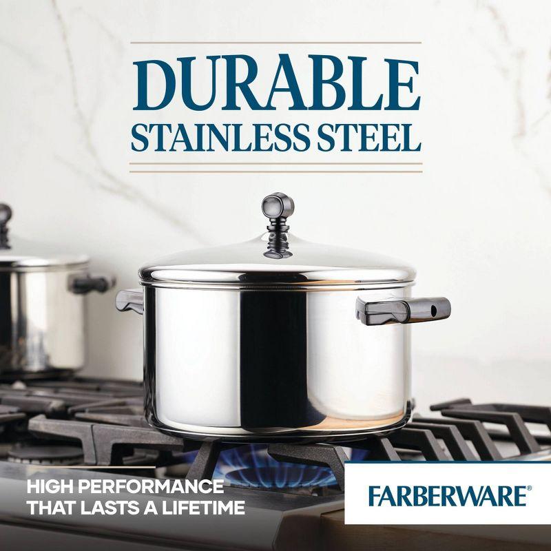 Farberware Classic Series 6qt Stainless Steel Stockpot with Lid Silver: Dishwasher-Safe, Induction & Gas Compatible