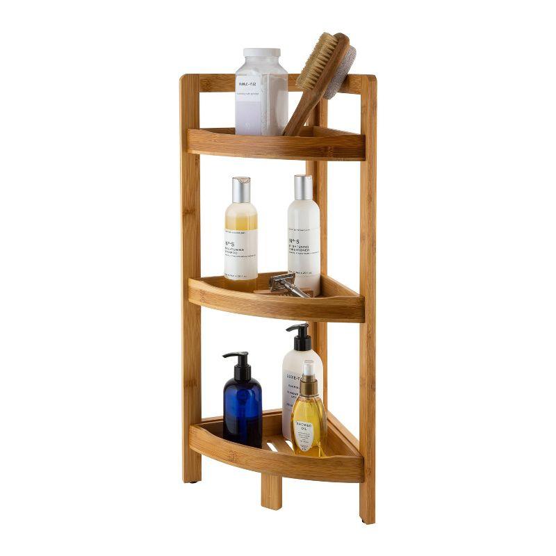 Organize It All 3 Tier Lohas Collection Corner Shelf Brown: Bamboo Linen Tower, Universal Storage, 3 Shelves