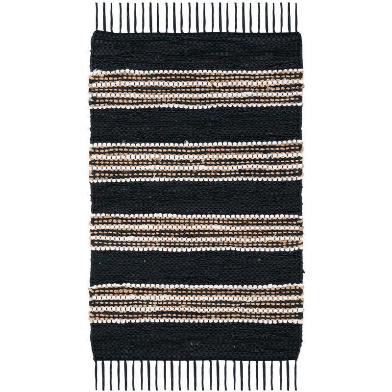 Vintage Leather W/ Fringes VTL601 Hand Woven Indoor Accent Rug - Black/Natural - 2'x3' - Safavieh