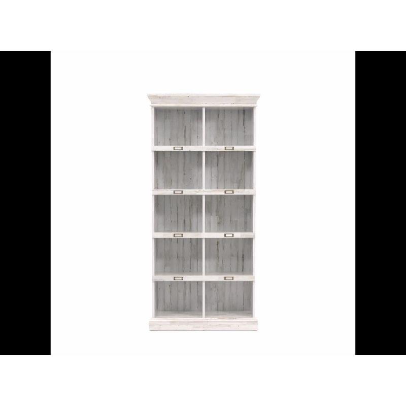 Elegant White Plank Wood Bookcase with 10 Cubbies and ID Labels