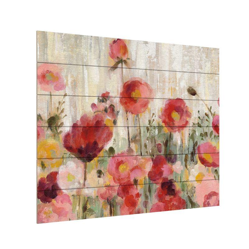 Sprinkled Flowers Red and Pink Wood Slat Wall Art