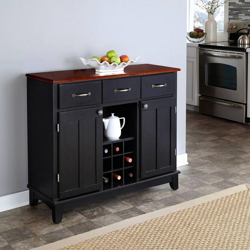 Hutch-Style Buffet Wood/Black/Cherry - Home Styles: Traditional Sideboard with Wine Storage, Hardwood Frame