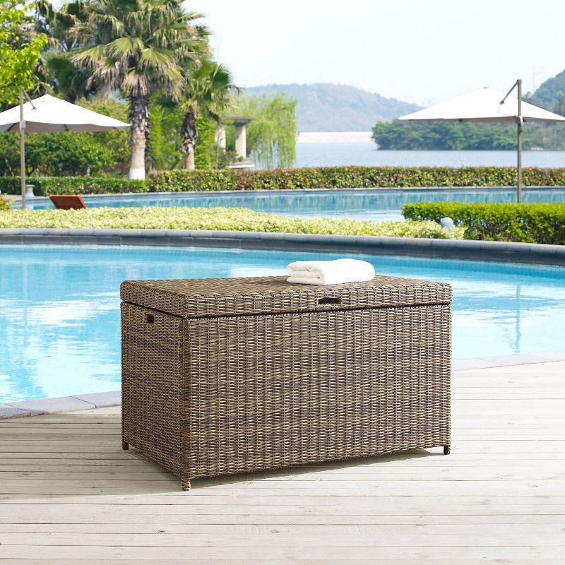 Weathered Brown Wicker Outdoor Storage Deck Box with Pneumatic Hinge