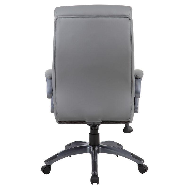Double Layer Executive Chair Gray - Boss Office Products: LeatherPlus, Pneumatic Lift, 27" Nylon Base