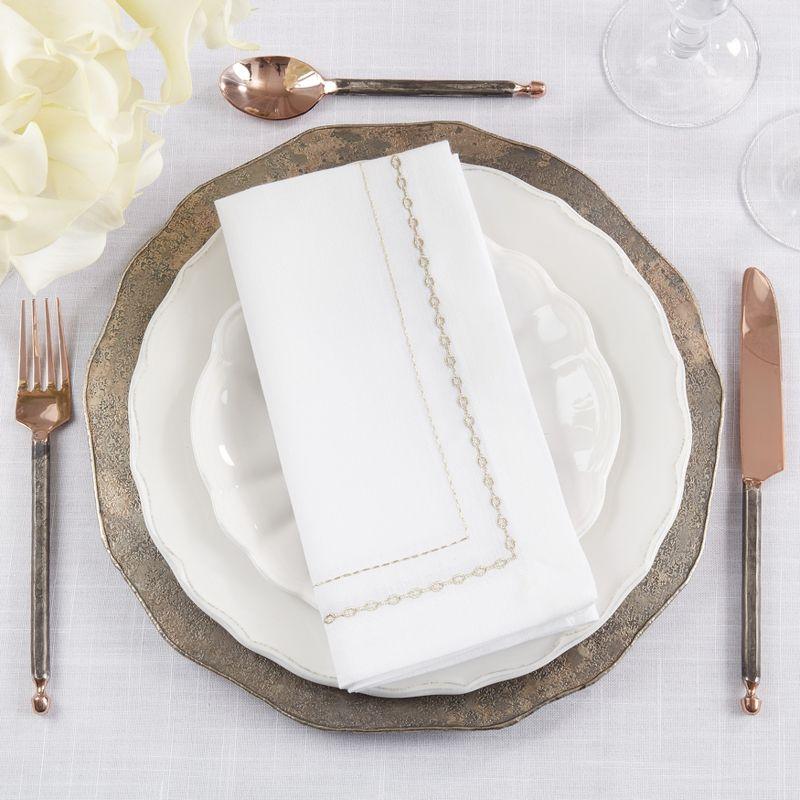 Gold Embroidered Chainlink White Polyester Napkin Set