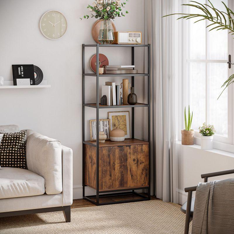 Brown Tall Baker's Rack with Open Shelves and Cupboard