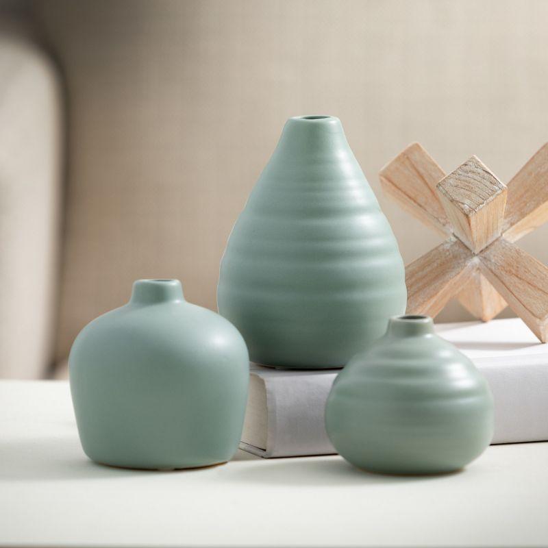 Sage Matte Ceramic Bud Vase Trio Set - Modern Home Accent