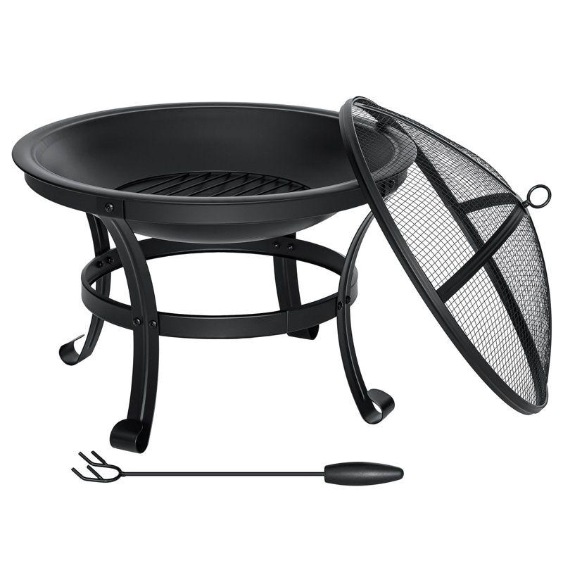 SINGLYFIRE 22 Inch Fire Pit Stainless Steel Round Outdoor Wood Burning Fire Bowl Black