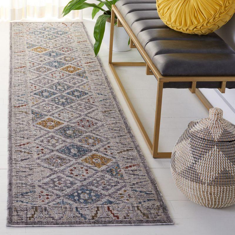 Sierra Ivory and Blue Hand-Knotted Wool Runner Rug