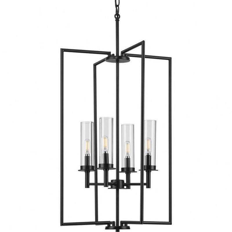 Kellwyn Matte Black and Clear Glass 4-Light Pendant