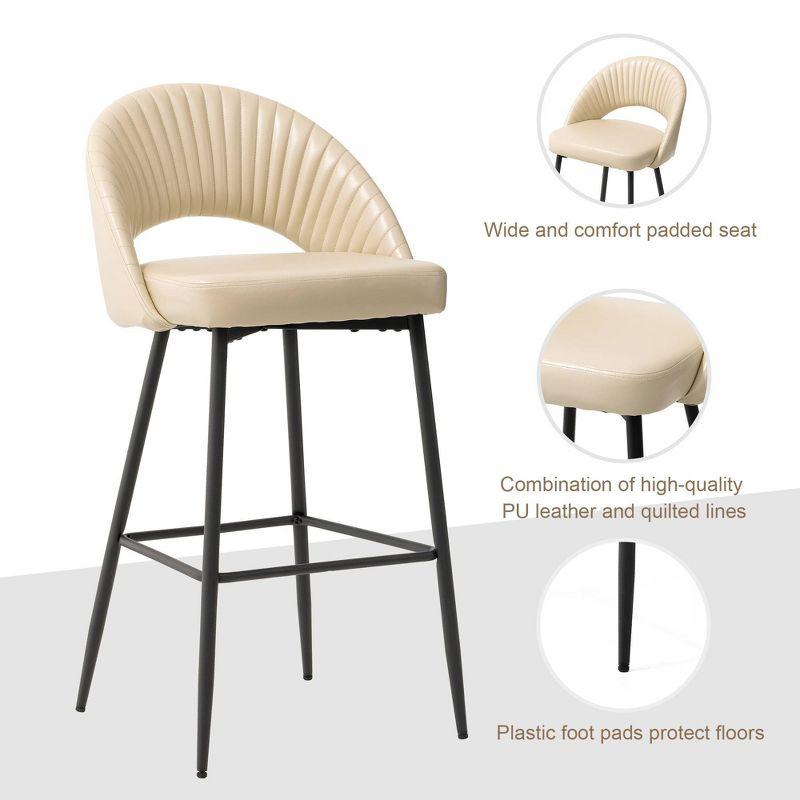 Set of 2 Modern Quilted Leatherette Bar Stools: Steel Frame & Fixed Height - Glitzhome