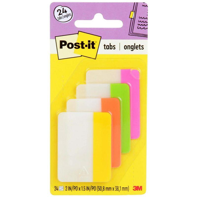 Post-it File Tabs 2 x 1 1/2 Solid Flat Assorted Bright 24/Pack 686PLOY