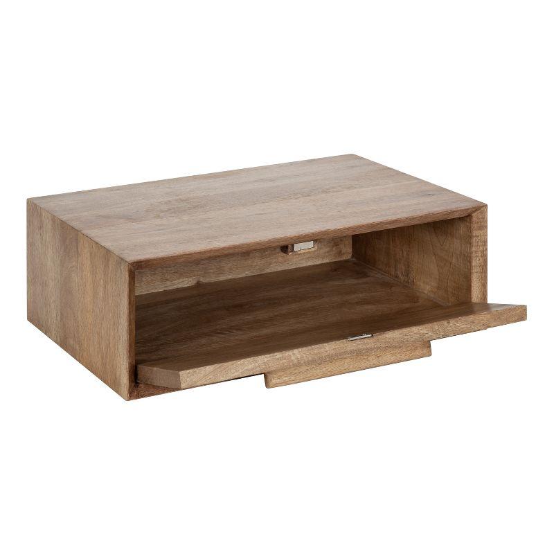 Natural Mango Wood Floating Cube Wall Shelf with Concealed Cubby