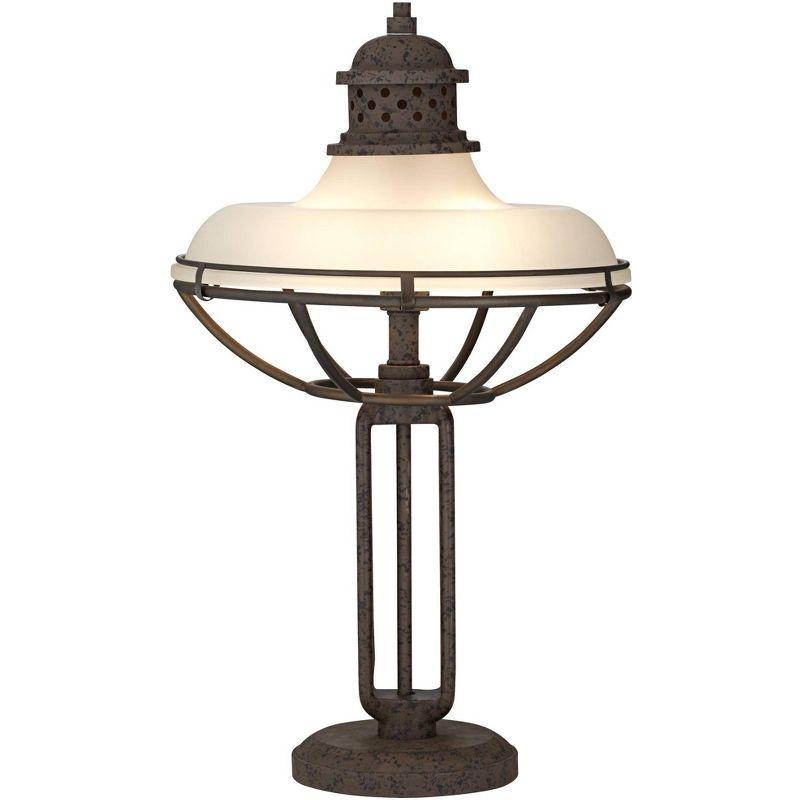 Rustic Industrial Bronze Table Lamp with Glass Dome Shade