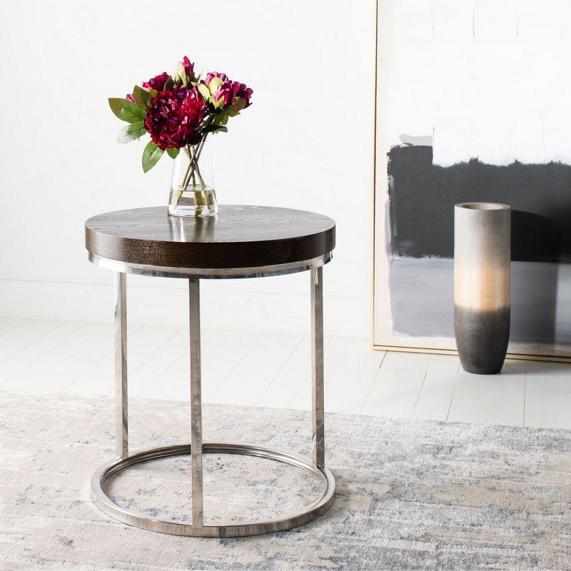 Transitional Turner 20" Black Wood and Stainless Steel Round End Table