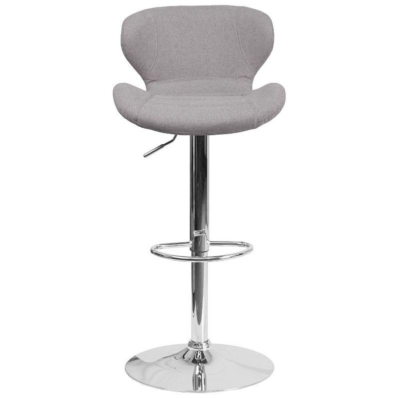 Adjustable Gray Fabric Bar Stool with Chrome Base