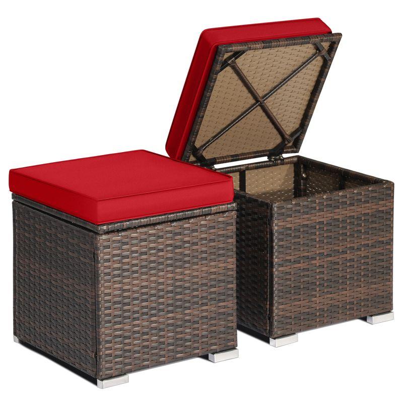 Latitude Run® 2-Pieces Patio Ottoman Set Outdoor Wicker Stool With Storage