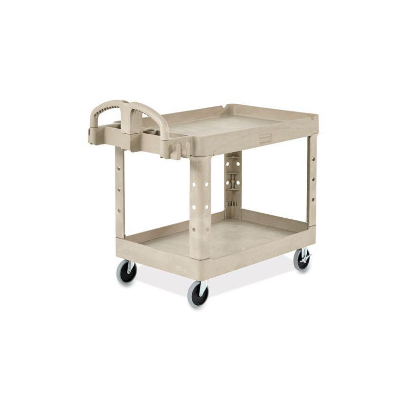 Rubbermaid Commercial Heavy-Duty Utility Cart with Lipped Shelves, Plastic, 2 Shelves, 500 lb Capacity, 25.9" x 45.2" x 32.2", Beige