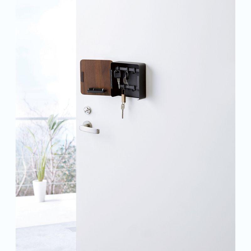 Yamazaki Home Square Magnetic Key Cabinet, Wood Accented Keychain Organizer, Steel + Wood, Magnetic