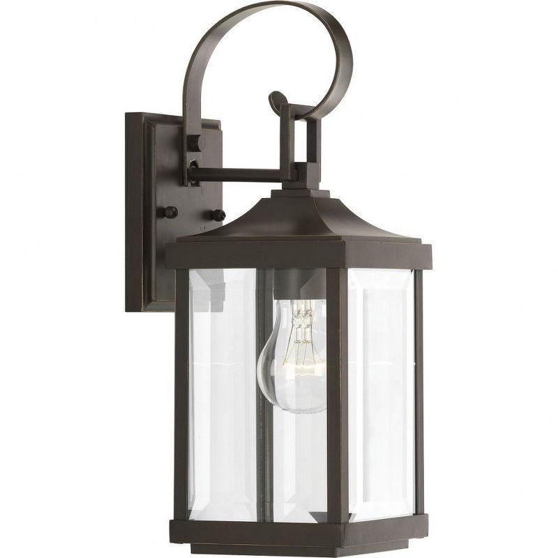 Progress Lighting, Gibbes Street, 1-Light Wall Lantern, Antique Bronze, Clear Beveled Glass.