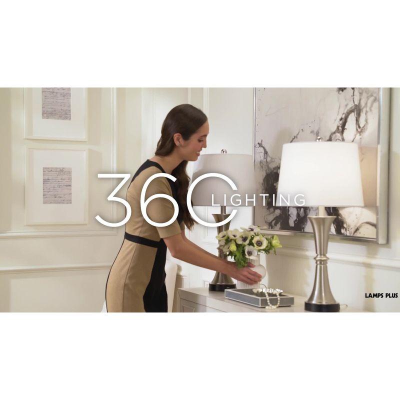 360 Lighting Seymore Modern Table Lamps 26" High Set of 2 Silver with USB Charging Port LED Touch On Off White Drum Shade for Bedroom Living Room Desk