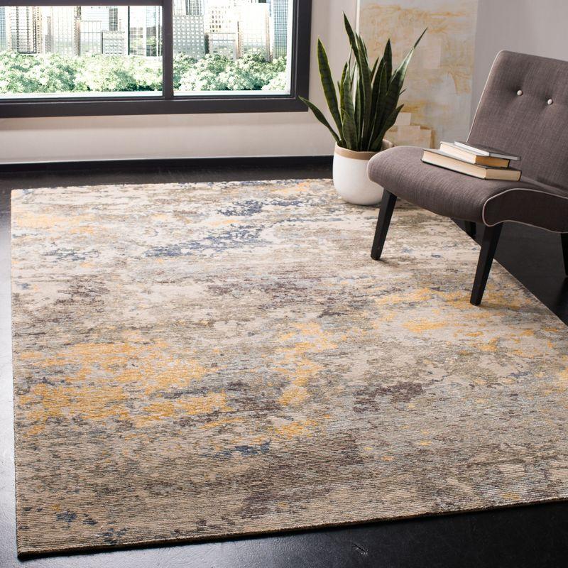 Gray and Gold Hand-Knotted Abstract Wool Rug, 6' x 9'