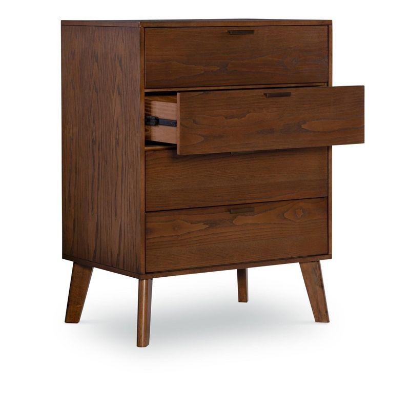 Linon Reid Mid-Century Modern 4 Drawer Wood Chest Dresser Walnut: Veneer Finish, Metal Hardware, Includes Anti-Tip Kit