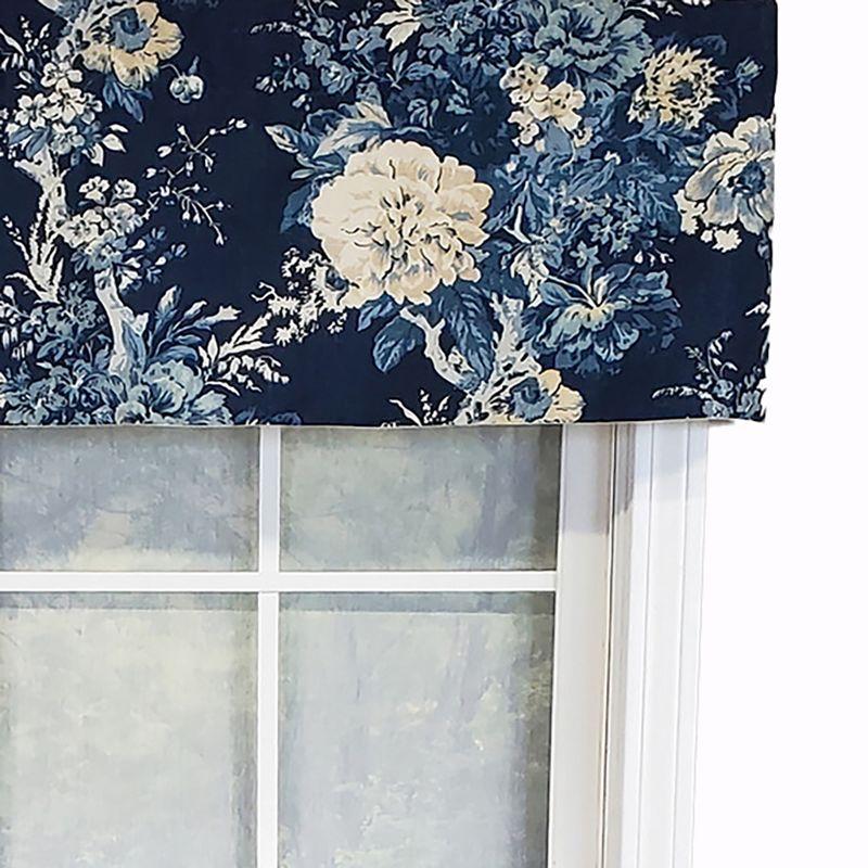 Navy Floral Cotton Tailored Window Valance 50" x 14"