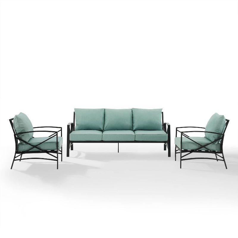 Kaplan 3pc Outdoor Sofa Set with Sofa & 2 Arm Chairs - Mist - Crosley: Steel Frame, Weather-Resistant