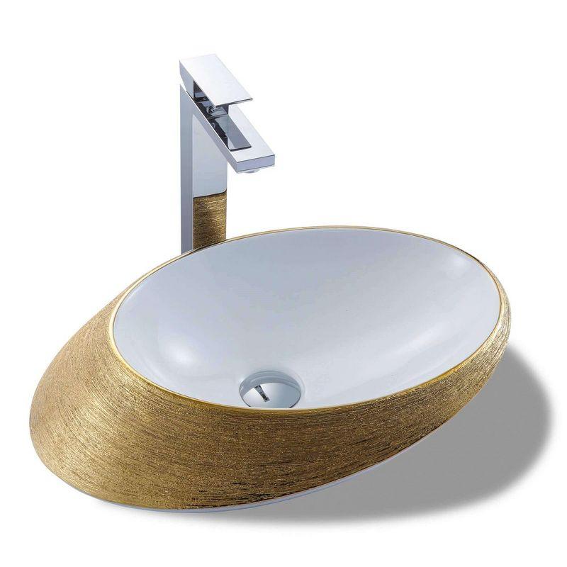 Vitreous China Oval Vessel Bathroom Sink with Overflow