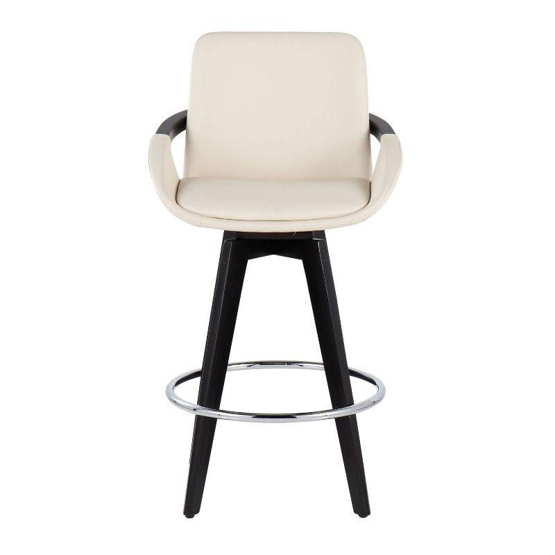 Set of 2 Cosmo PU Leather/Metal/Wood Counter Height Barstools Black/Chrome/Cream - LumiSource: Swivel Seat, Chrome Footrest, Faux Leather