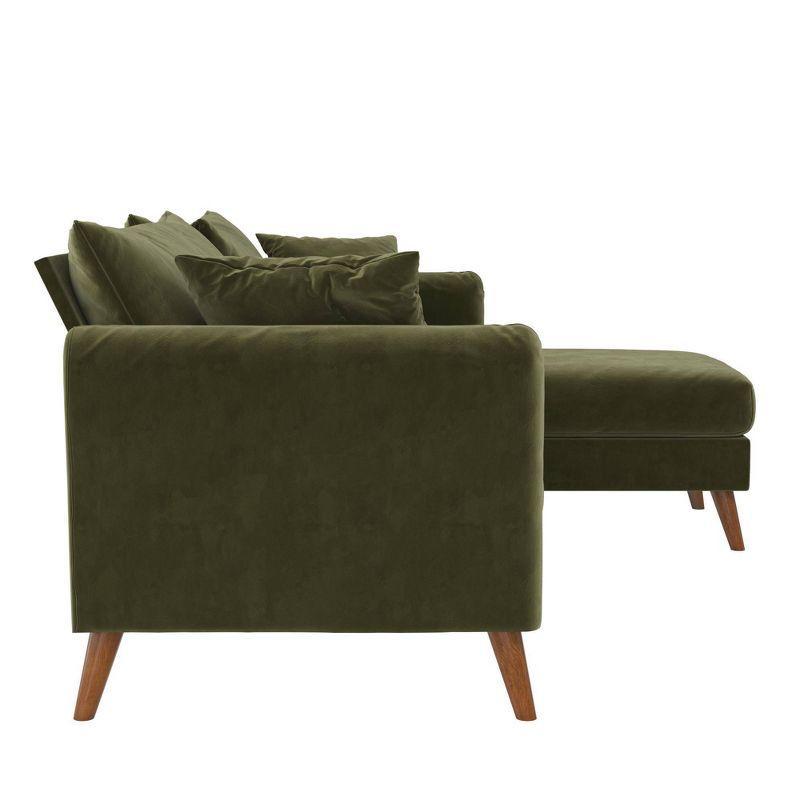 2pc Magnolia Sectional Sofa with Pillows Green Velvet - Novogratz: Upholstered, Reversible Chaise, Transitional Style