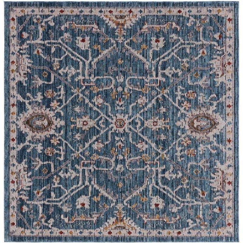 Sierra Blue and Ivory Hand-Knotted Square Rug