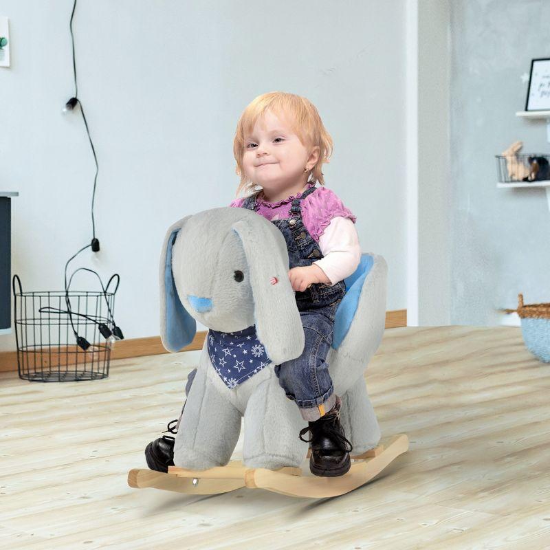 Qaba Kids Ride-On Rocking Horse Toy Bunny Rocker with Fun Play Music & Soft Plush Fabric for Children 18-36 Months