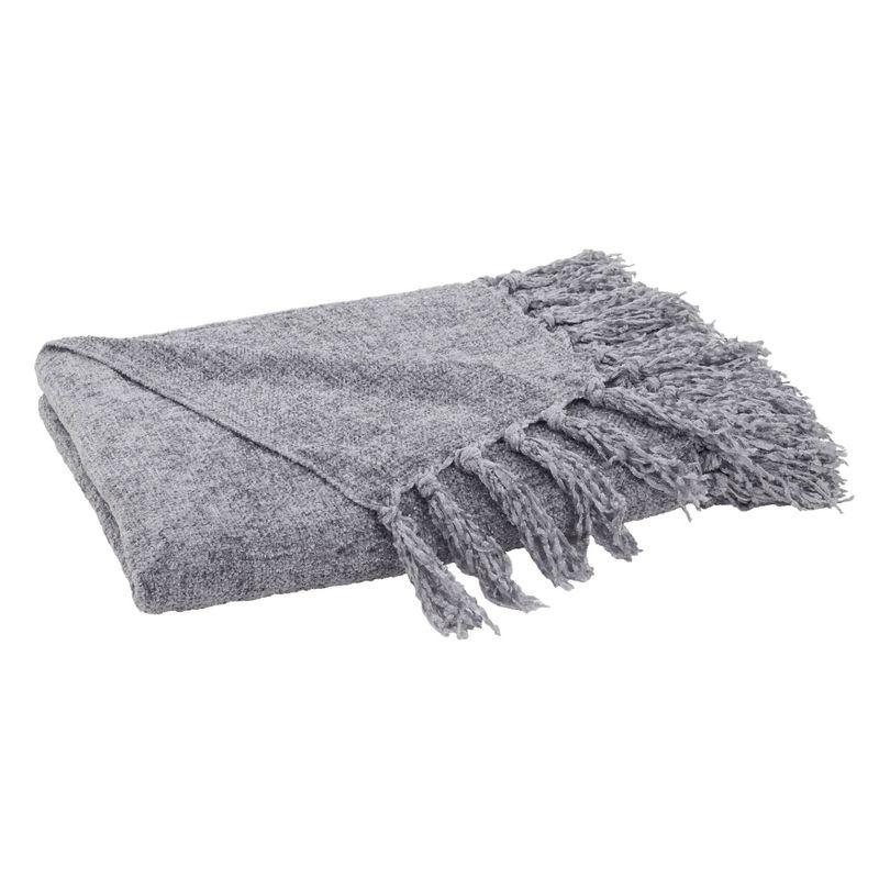 50"x60" Chenille Throw Blanket with Fringed Edges Gray - Saro Lifestyle