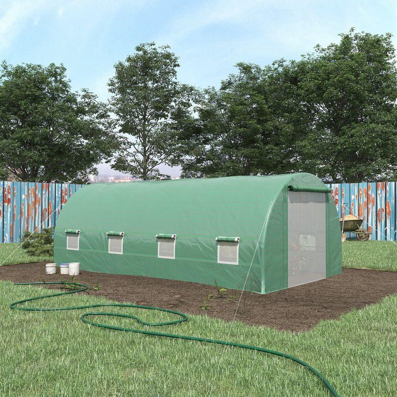 Outsunny 234.25" x 118" x 82.75" Walk-In Tunnel Greenhouse with Zippered Door & 8 Mesh Windows, Large Hot House Kit, Galvanized Steel Frame, Green