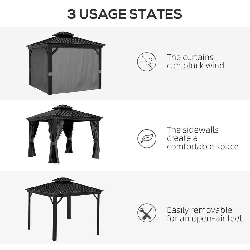 Outsunny 10' x 10' Black Steel Hardtop Gazebo with Netting and Curtains