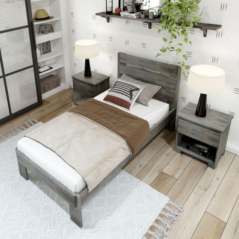 Plank+Beam Farmhouse Twin Bed Frame with Plank Headboard, Solid Wood Platform Bed, Driftwood