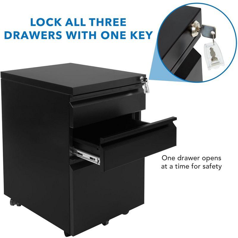 Black Mobile 3 Drawer Lockable Pedestal File Cabinet